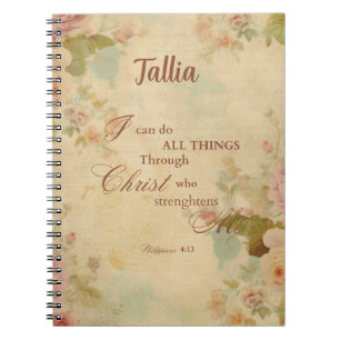 Cuaderno Philippians 4:13 Biblia Scripture Floral