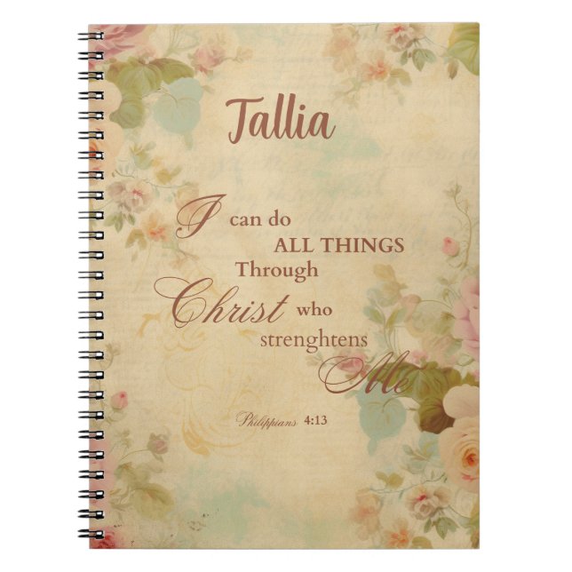 Cuaderno Philippians 4:13 Biblia Scripture Floral (Frente)