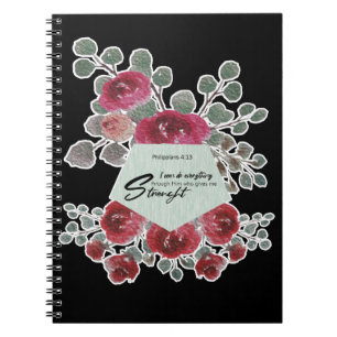 Cuaderno Philippians 4:13 Biblia Verse Flower Design
