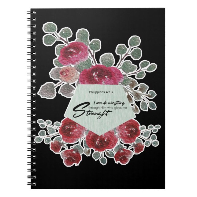 Cuaderno Philippians 4:13 Biblia Verse Flower Design (Frente)