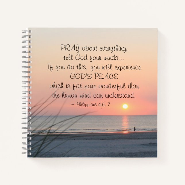 Cuaderno Philippians 4:6 Pray About Everything Ocean Sunset (Anverso)