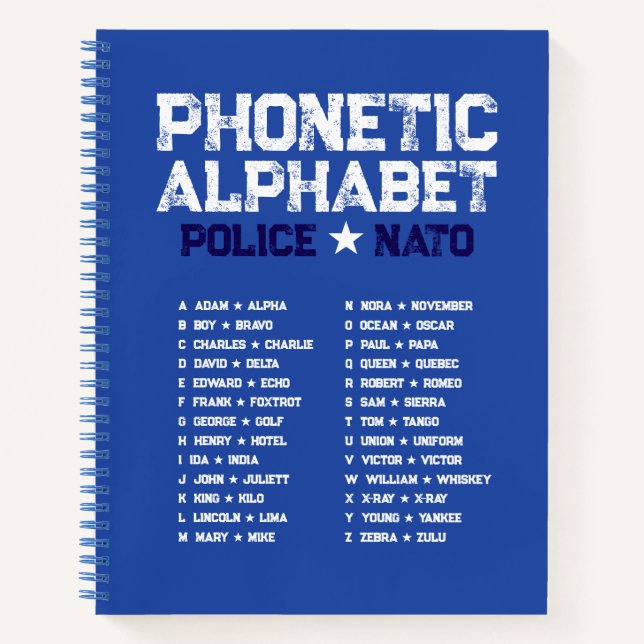 Cuaderno Phonetic Alphabet Police ★ NATO — Blue Spiral (Anverso)