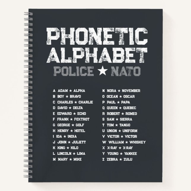 Cuaderno Phonetic Alphabet Police ★ NATO — Tactical Gray (Anverso)