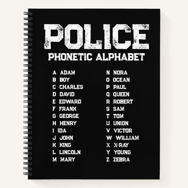 Cuaderno Phonetic Alphabet Police Notebook Adam-Zebra Black (Anverso)
