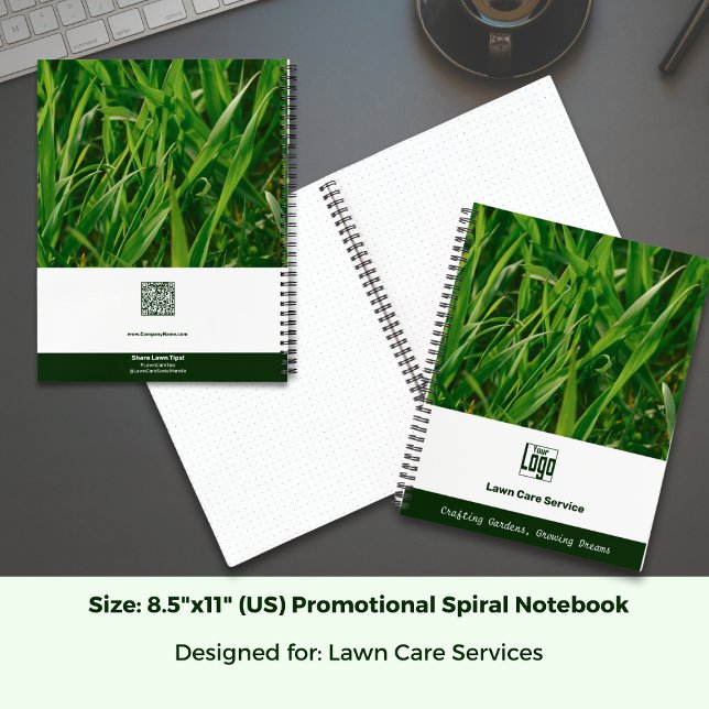 Cuaderno Photo Lawn Care Promotional Logo Motto QR code (Photo Lawn Care Promotional Logo Motto QR code Notebook; Size: 8.5 x 11 Inch US)
