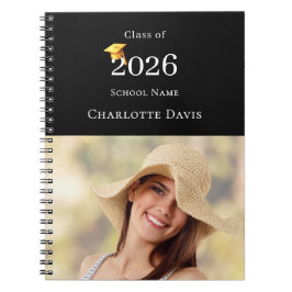 Cuaderno Photo Modern Black Senior Graduate