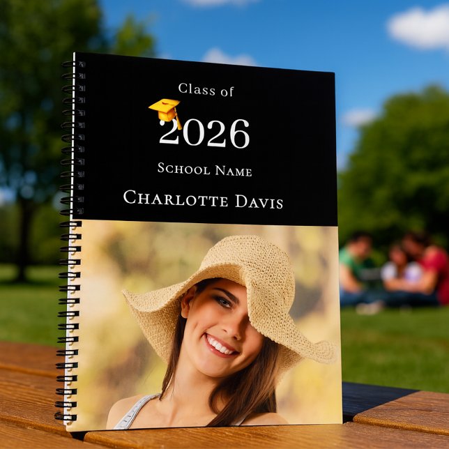 Cuaderno Photo Modern Black Senior Graduate (Subido por el creador)