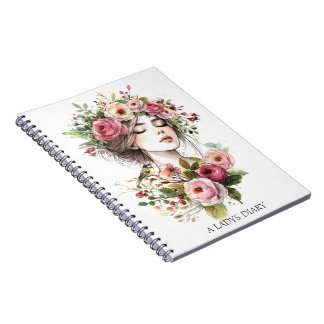 Cuaderno Photo Notebook Diary Women with Roses-Wreath