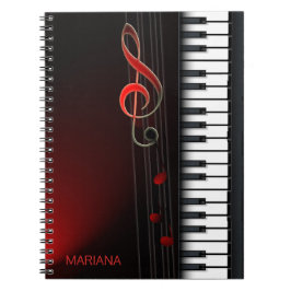 Cuaderno Piano Abstracto Negro Y Tinta Roja