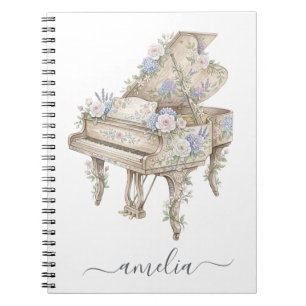 Cuaderno Piano de cola elegante personalizado con flores