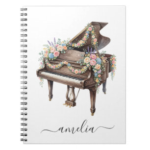 Cuaderno Piano de cola grande elegante personalizado con fl