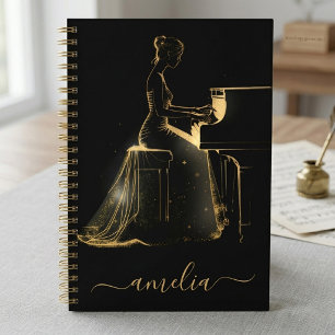 Cuaderno Piano de cola personalizado Lady artístico negro d