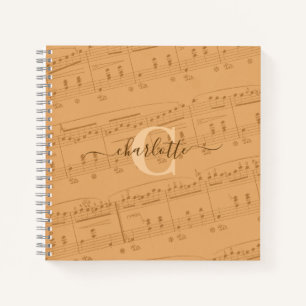 Cuaderno Piano Notes Music Sheet Monogram Peach Elegant