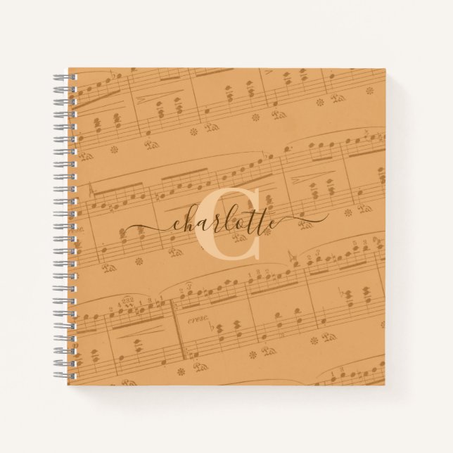 Cuaderno Piano Notes Music Sheet Monogram Peach Elegant (Anverso)