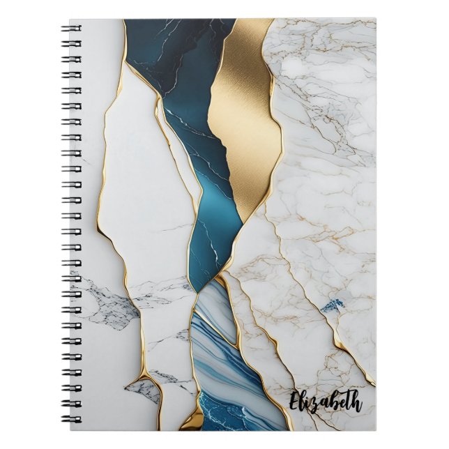 Cuaderno Piedra de mármol turquesa blanca genial dorada (Frente)