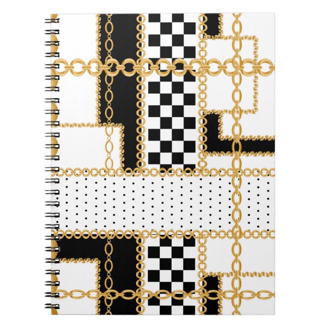 Cuaderno Piedras preciosas, cadenas de oro, patrón continuo (Frente)
