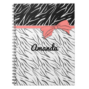 Cuaderno Piel de cebra tigre blanco negro rayas de cuero ro