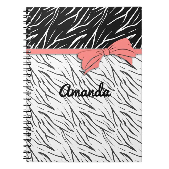 Cuaderno Piel de cebra tigre blanco negro rayas de cuero ro (Frente)