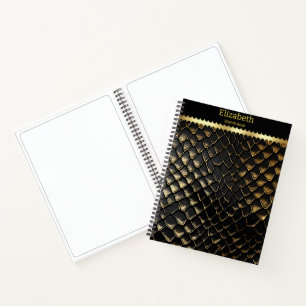 Cuaderno Piel de serpiente dorada y negra brillante