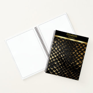 Cuaderno Piel de serpiente dorada y negra brillante