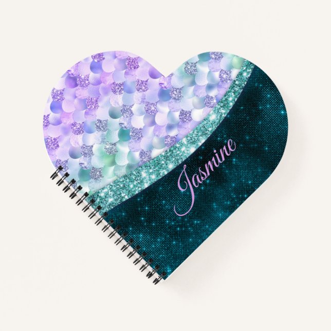 Cuaderno Piel de sirena azul teal plateado brillo falso mon (Anverso)