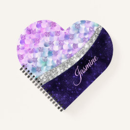 Cuaderno Piel de sirena purpura plateado brillo falso monog