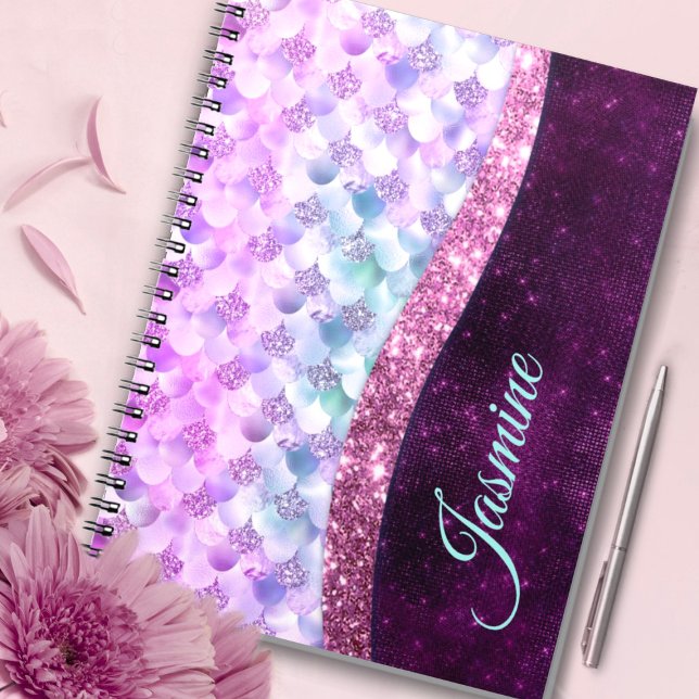 Cuaderno Piel de sirena rosa plateado brillo falso monogram (Subido por el creador)