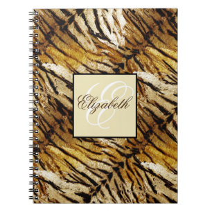 Cuaderno Piel de tigre, monograma, elegante, tigre, rayado