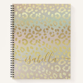 Cuaderno Piel Leopardo En Oro Purpurina En Oro Arcoiris