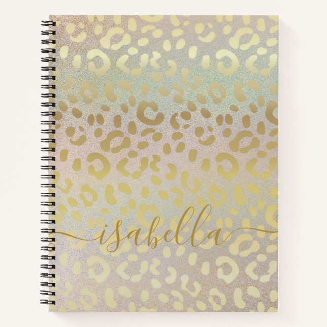 Cuaderno Piel Leopardo En Oro Purpurina En Oro Arcoiris (Anverso)