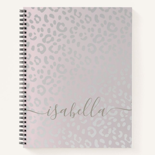Cuaderno Piel Leopardo En Purpurina Plateado En Gradiente R (Anverso)