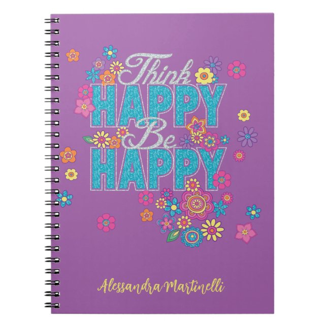 Cuaderno Piensa Feliz Ser Feliz Chica Palabras Positivas Mo (Frente)