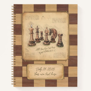 Cuaderno Piezas de ajedrez y ajedrez antiguas, regalo para 