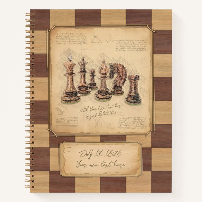Cuaderno Piezas de ajedrez y ajedrez antiguas, regalo para  (Anverso)