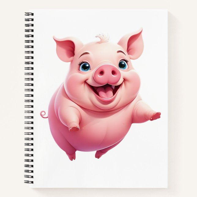 Cuaderno Pig Happy Playful Fun Saltando En El Aire Alegre (Anverso)