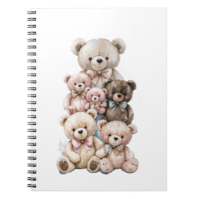 Cuaderno Pila de Ositos de Peluche Pastel Adorable (Frente)