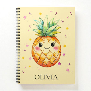 Cuaderno Piña Amarilla Acuarela Colorida Monada Femenina
