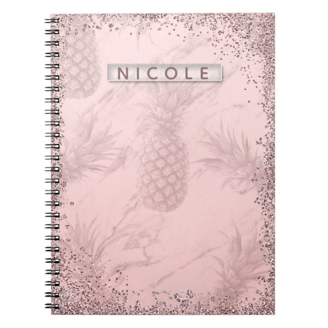 Cuaderno Piña Brillante Rosa Dorado Tropical Chic (Frente)