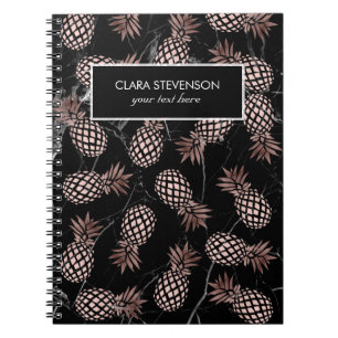 Cuaderno piña color de rosa de mármol negra moderna