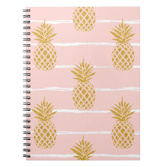 Cuaderno Piña de oro, fondo de verano rayado. (Frente)