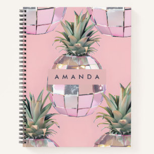 Cuaderno Piña Disco Glam Personalizada Metálica Rosa