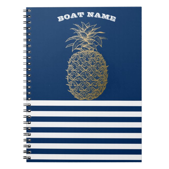 Cuaderno Piña Dorada Náutico Azul Marino Rayado (Frente)