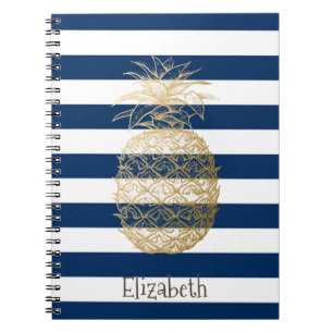 Cuaderno Piña Dorada Rayas Azul Marino