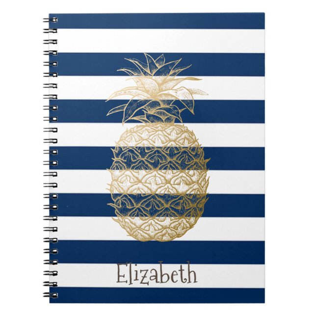 Cuaderno Piña Dorada Rayas Azul Marino (Frente)