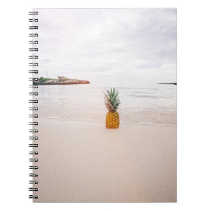 Cuaderno Piña en la arena cerca de la playa