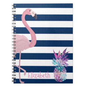 Cuaderno Piña, Flamenco Rayas Azules Marineros-Personalizad
