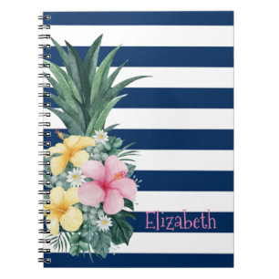Cuaderno Piña Flores Tropicales Rayas Azul Marino