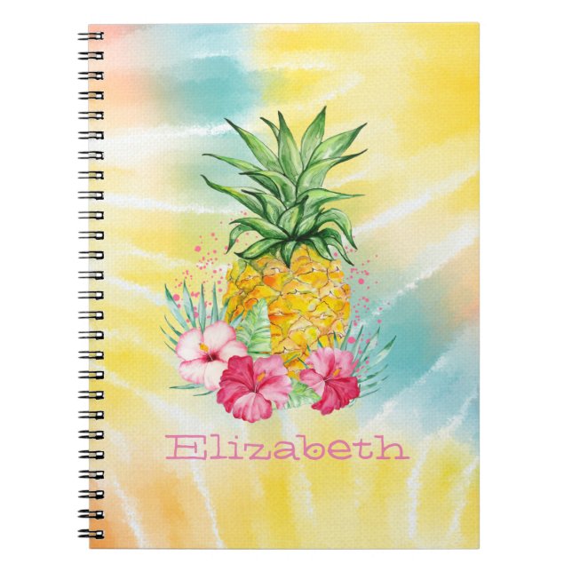 Cuaderno Piña, Hibisco Acuarela Tie Dye Arcoíris (Frente)