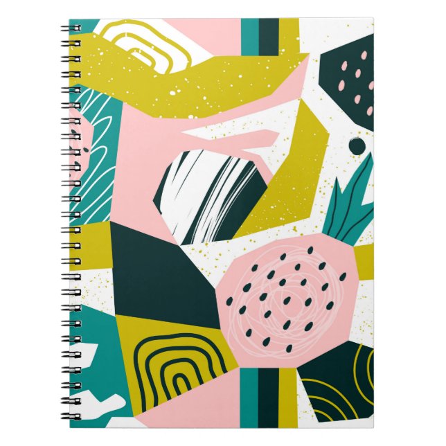 Cuaderno Piñas dibujadas a mano y diversas formas, puntos,  (Frente)