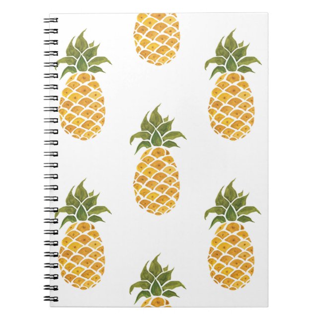 Cuaderno Piñas pintadas a mano, fondo de acuarela. (Frente)